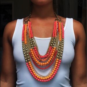 Pink, orange, and gold beaded necklace!